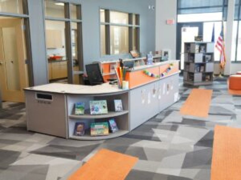 library circulation desk install photo