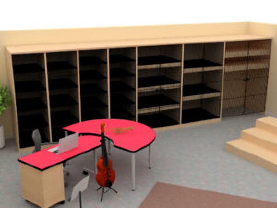 Rhapsody musical instrument storage with grille doors